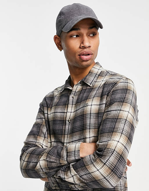 Shirts River Island graphic check regular fit shirt in grey 