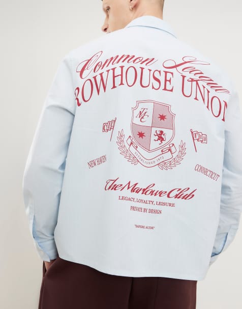 River Island graphic detail striped shirt in light blue