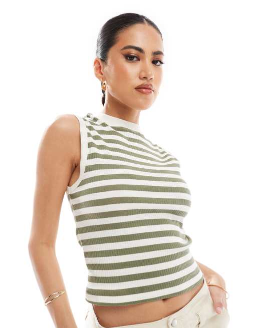 River Island – Grazer – Top bez rękawów w kolorze khaki w paski