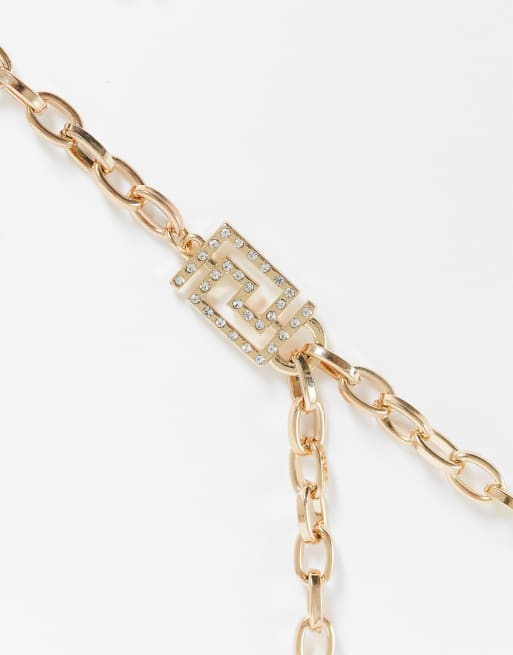River Island greek key lariat necklace in gold tone, 3 of 4