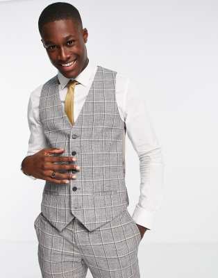 River Island grid check waistcoat in grey check