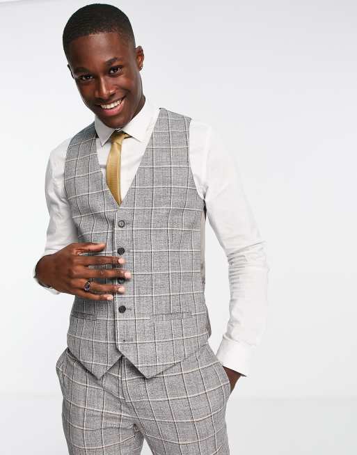 Mens grey deals check waistcoat