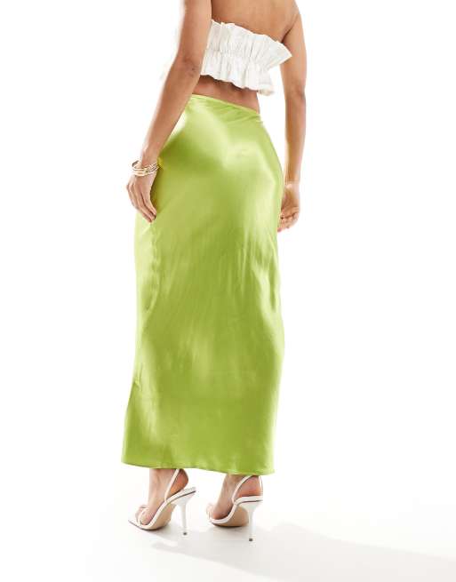 River Island - Grøn midinederdel med bindetalje og skråsnit, 2 af 5