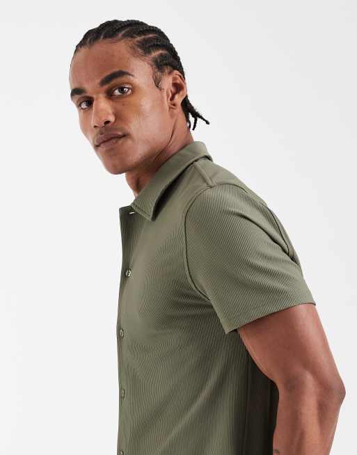 River Island - Grøn tætsiddende skjorte med ribber, 3 af 5