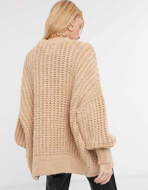 River Island Grobe Strickjacke In Hellbraun Asos