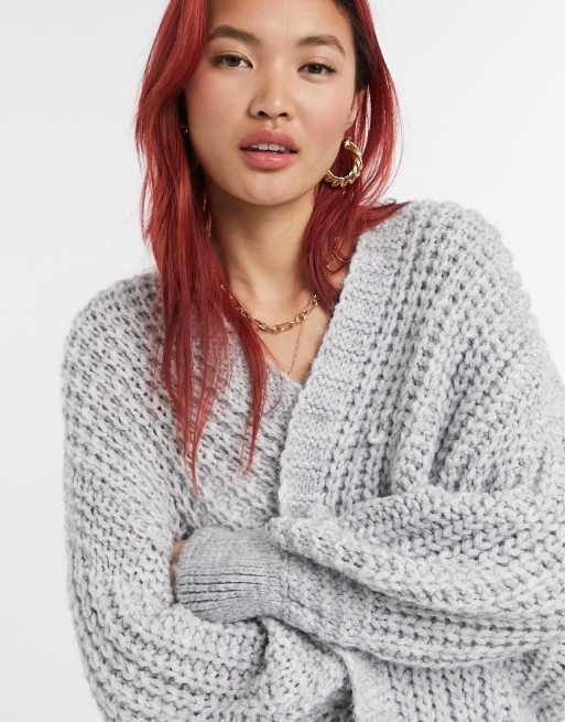 River Island Grobe Strickjacke In Hellgrau Asos