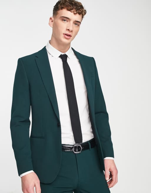 River Island – Grön kostymjacka med supersmal passform