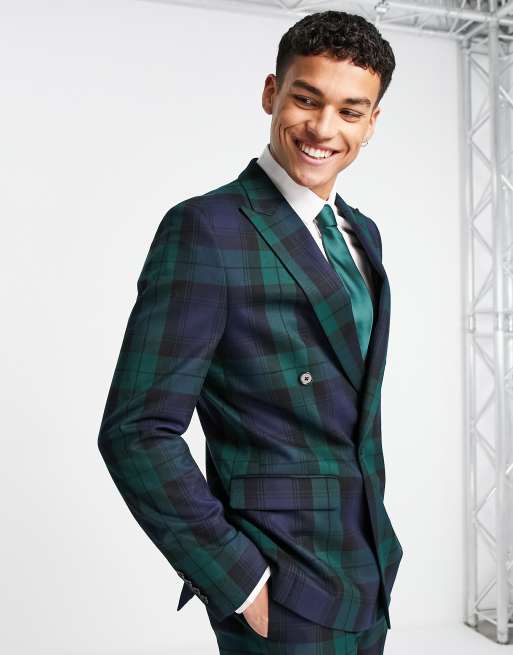 River Island – Grön, skotskrutig, skinny kostym med kavaj och byxor, 2 av 2