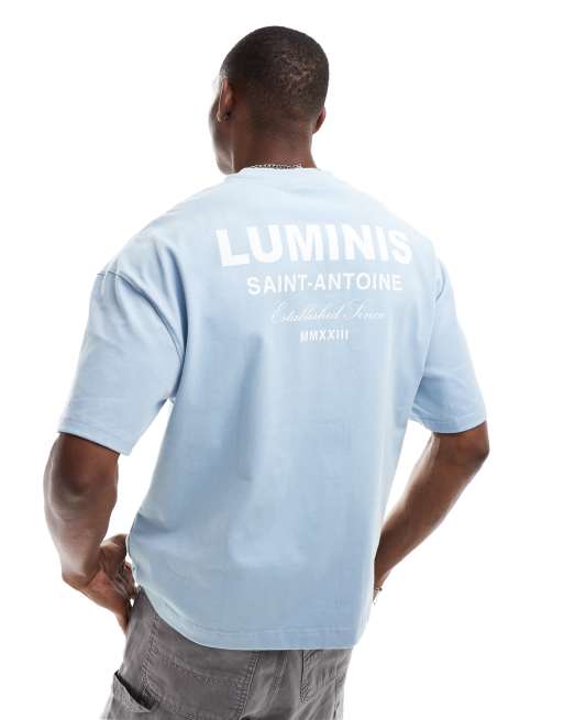 River Island – Gruby jasnoniebieski T-shirt oversize z napisem „Luminis”, 3 z 4