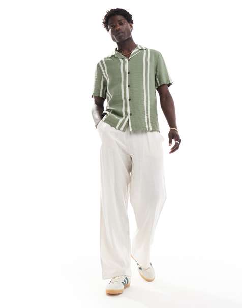 River Island – Grün gestreiftes Hemd mit Reverskragen - view 1