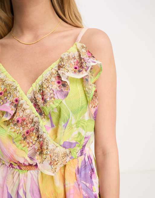River Island – Gul, blommig playsuit med volang, 3 av 4