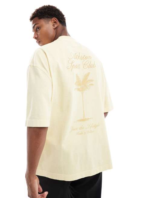 River Island – Gul t-shirt med 'sports club'-tryck