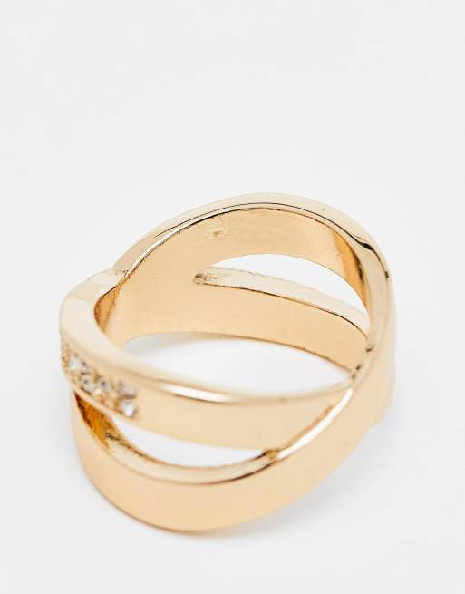 River Island – Guldfärgad ring med korsad design och strass, 2 av 4