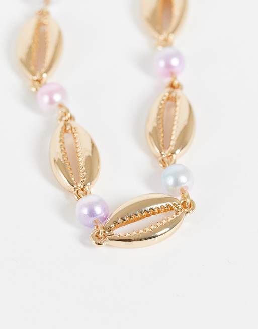 River Island – Guldfärgat halsband med snäckskal och fuskpärlor, 3 av 4