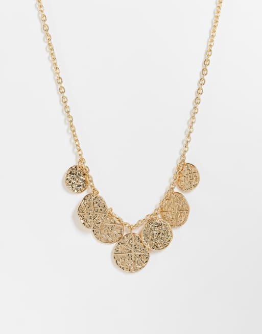 River Island – Guldfärgat statement-halsband med struktur och mynthängen