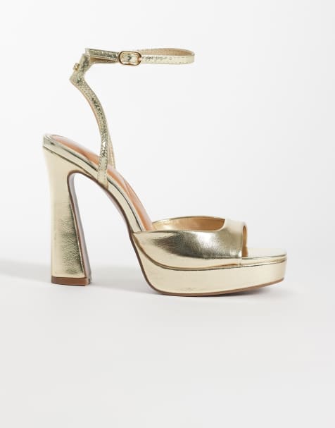 River Island - Guldfarvede sandaler med hæl og åben bagside - view 1