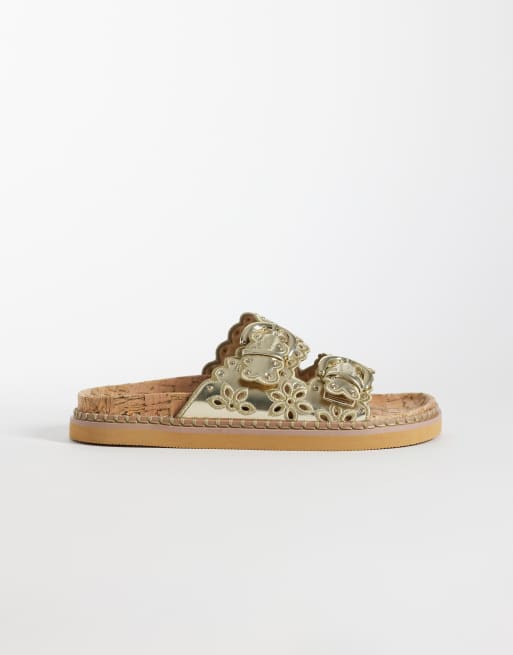 River Island - Guldfarvede sandaler med to remme og bølgekanter, 2 af 4