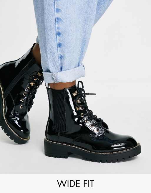 River Island - Gusset - Laarzen met brede pasvorm, veters en dikke zool in zwart