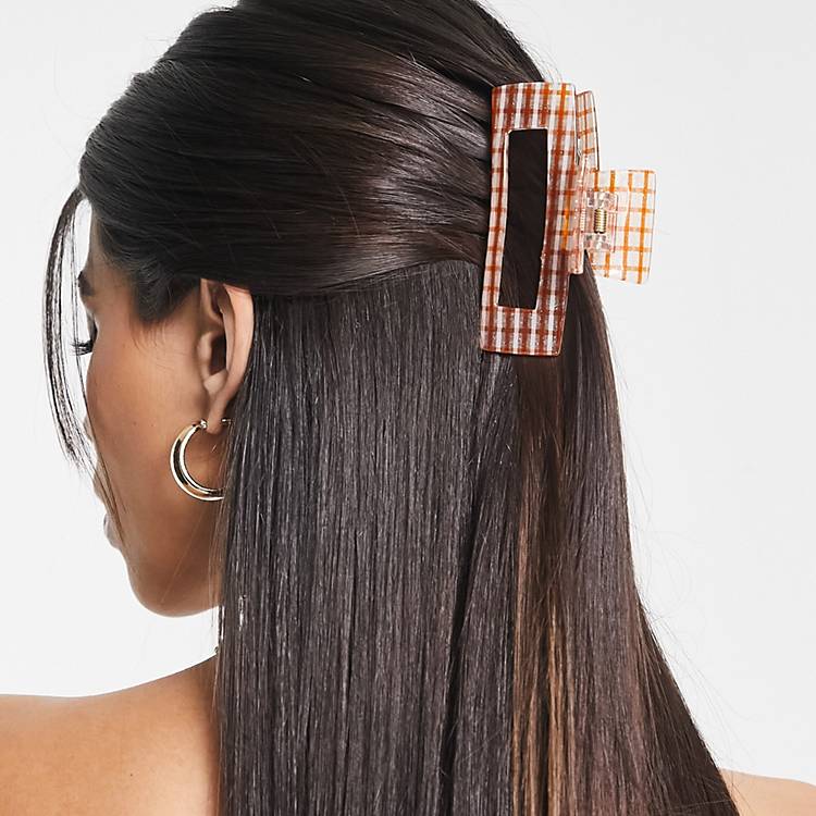 River Island hair clip in amber check resin | ASOS