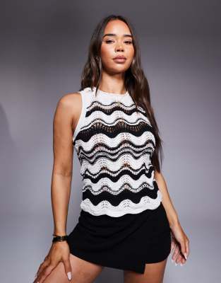 River Island – Häkel-Trägertop mit Zickzackmuster in Schwarz - view 1