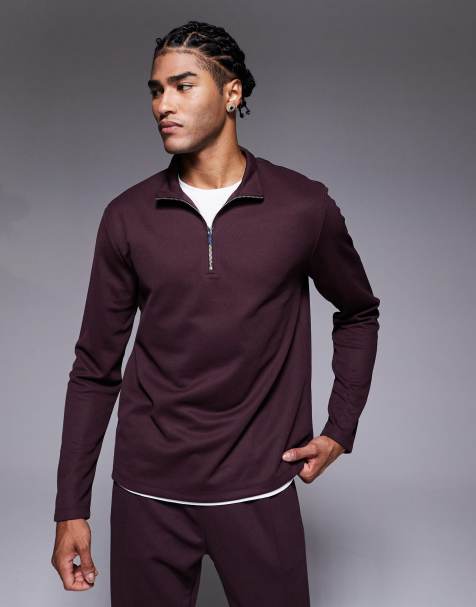 River Island half zip funnel neck sweatshirt in dark red - view 1