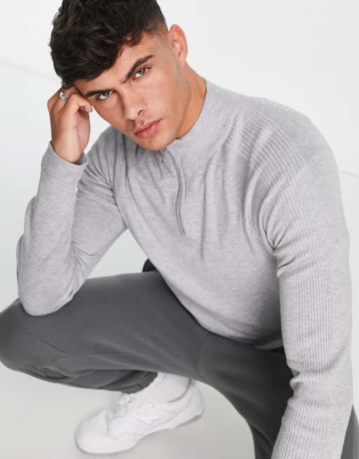 River Island half zip jumper in grey ASOS