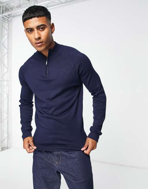 River Island half zip jumper in navy | ASOS