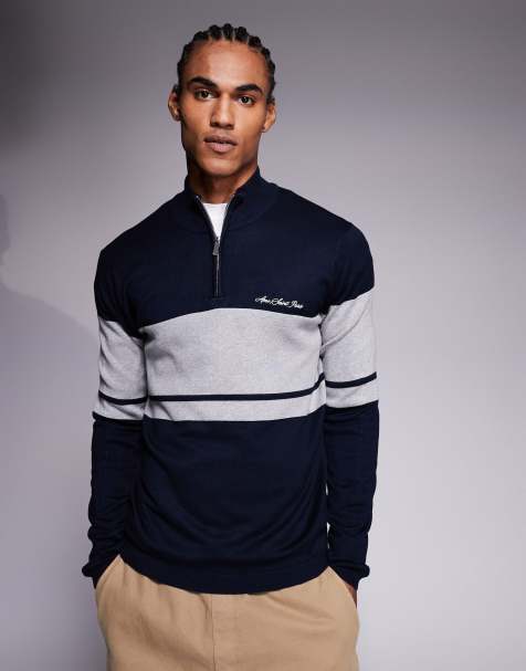 River Island half zip jumper with blocked detail in navy