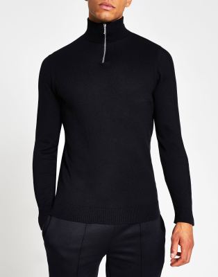 River Island half zip slim fit sweater in navy