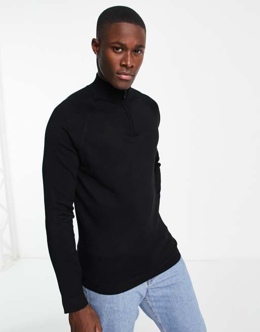 River Island half zip sweater in black ASOS