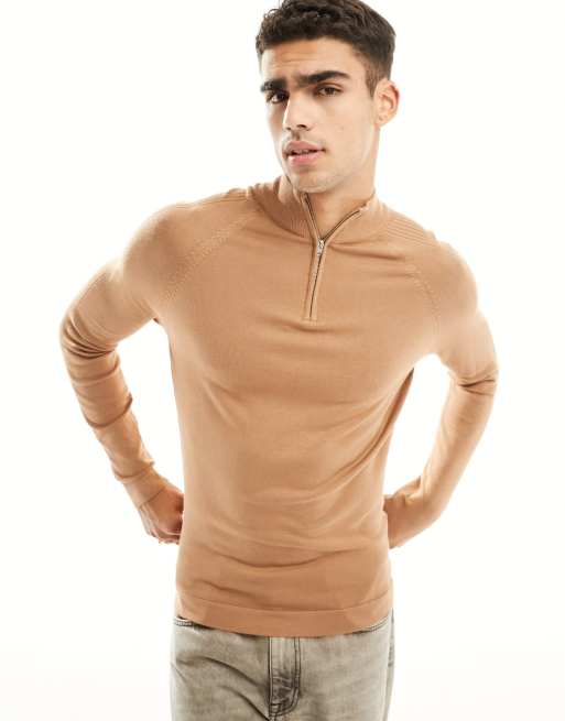 River Island half zip sweater in brown
