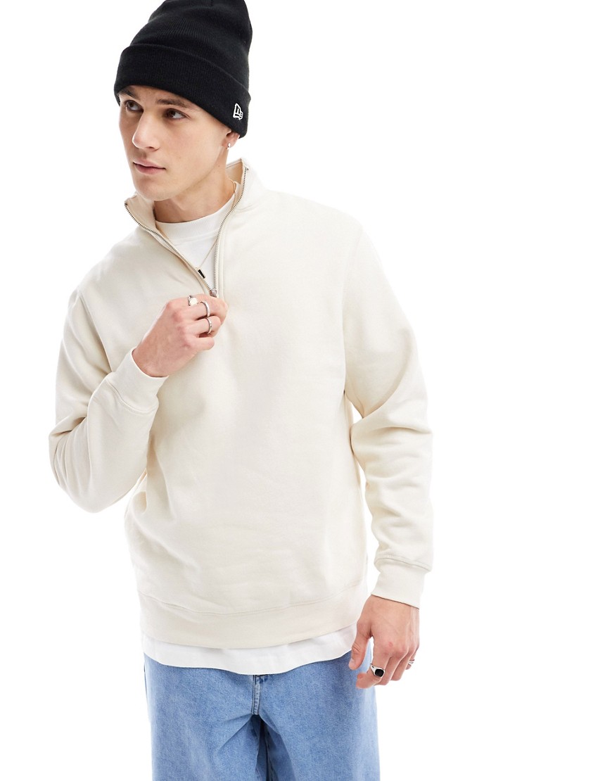 half zip sweatshirt in ecru-Brown