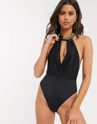 black halter neck swimsuit