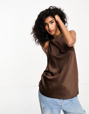 River Island Halter neck blouse in brown - dark - ASOS Price Checker