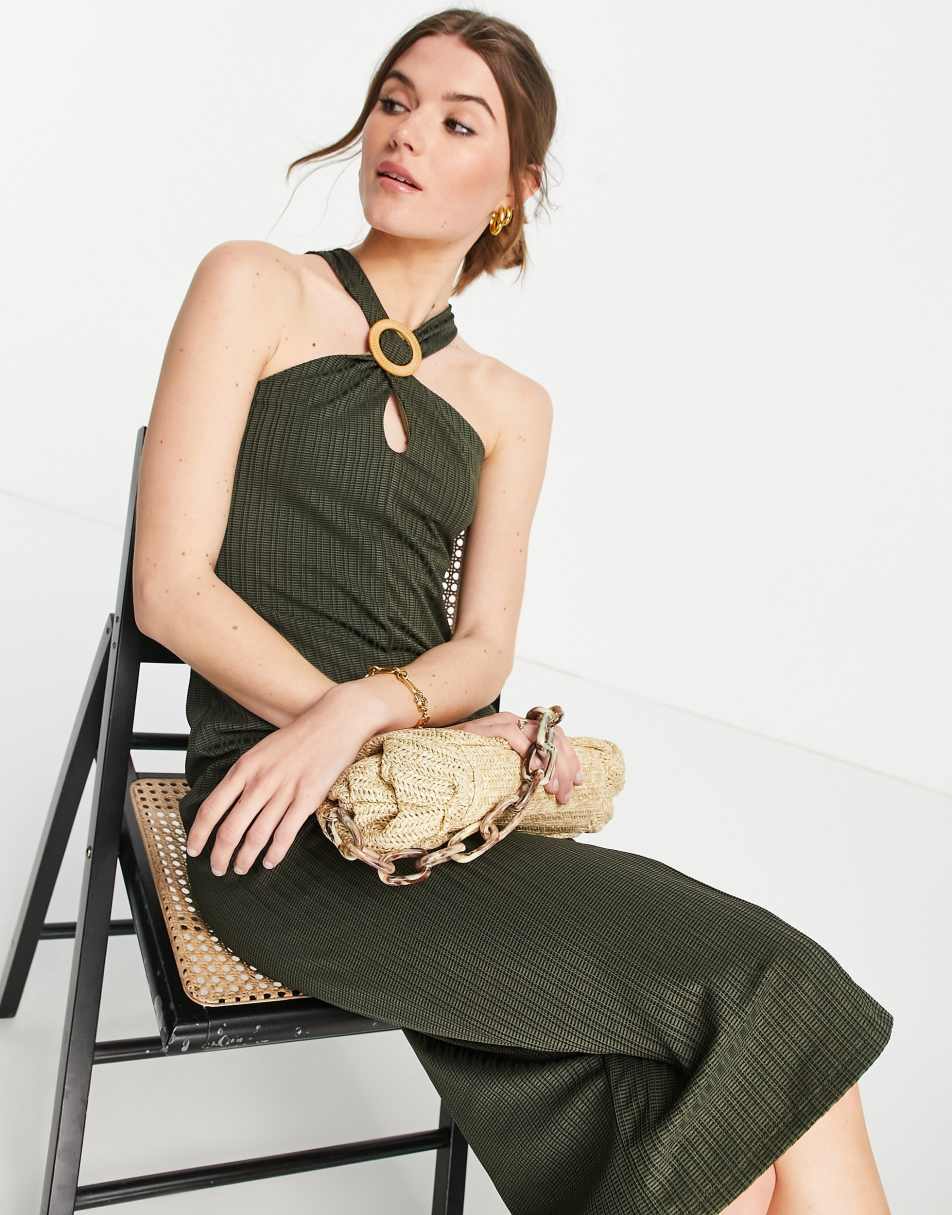 Khaki Halterneck Midaxi Dress