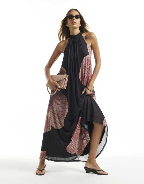 River Island Halter neck floral print maxi dress in black - view 1
