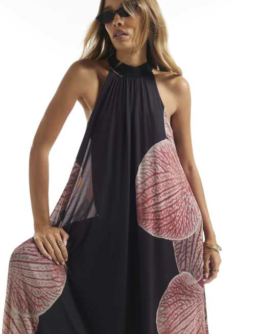 River Island Halter neck floral print maxi dress in black , 2 of 4