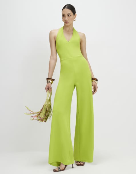 River Island Halter neck jumpsuit in lime - view 1