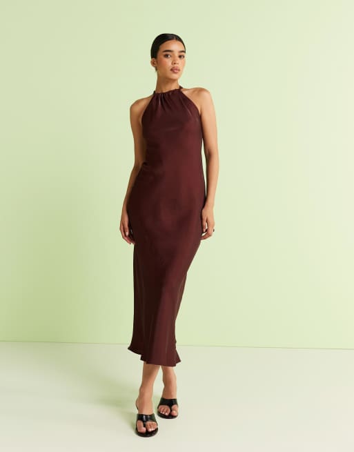 River Island halterneck maxi dress in bronze