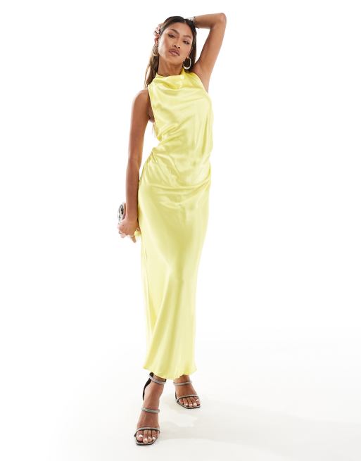 River Island halter neck midi dress in yellow | ASOS