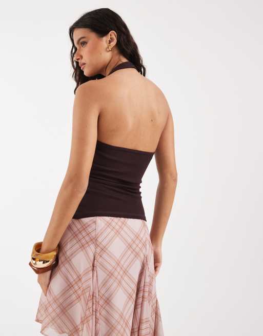 River Island halter neck tank top in dark brown, 4 of 4