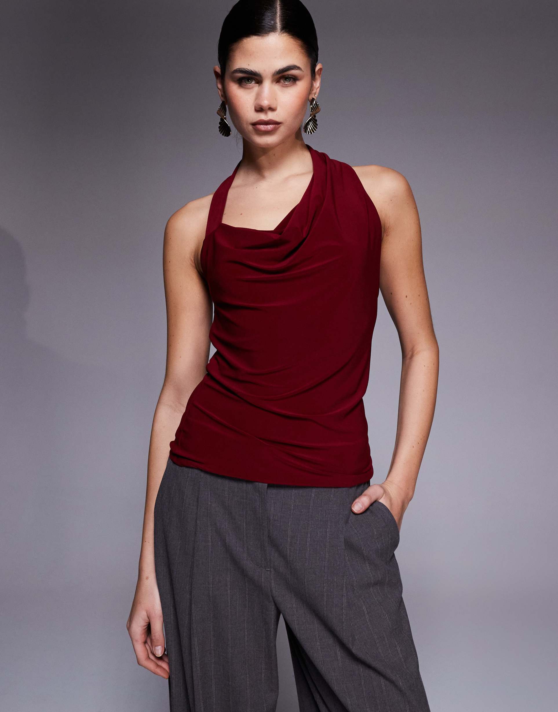 river island halter neck top in red