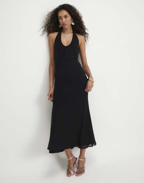 River Island Halter neck twist mesh maxi dress in black - view 1