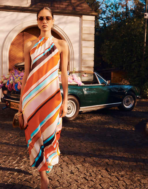 River Island Halter satin maxi dress in multi colour | ASOS