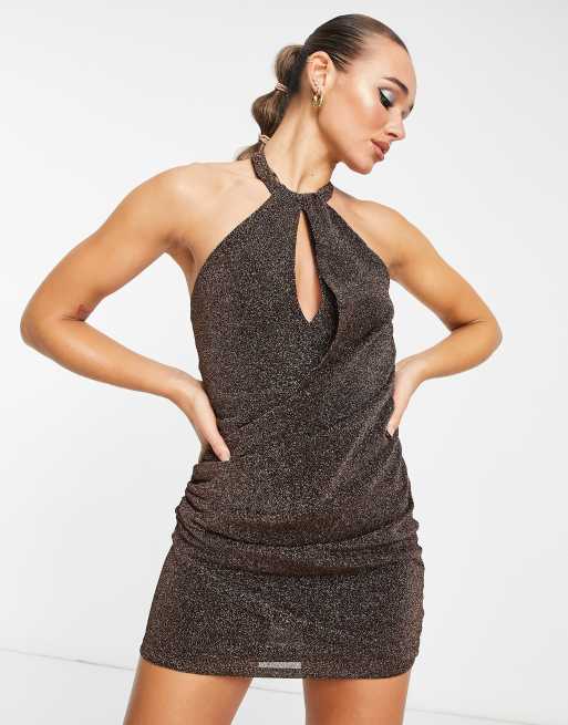 River Island halterneck bodycon mini dress in bronze