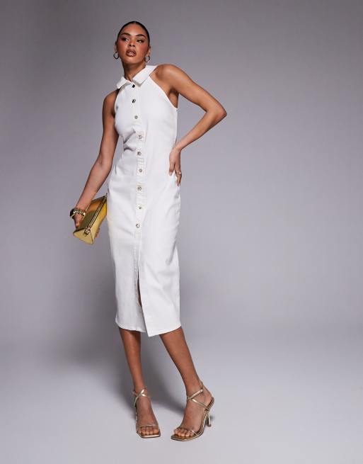 white christmas dresses White Denim Sleeveless Mini Dress - Denim Dresses