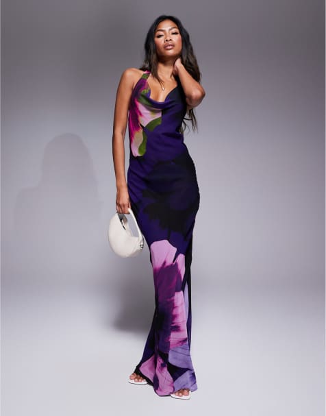 River Island halterneck floral maxi dress in mid purple - view 1