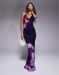 [River Island] River Island halterneck floral maxi dress in mid purple 14 Mid purple