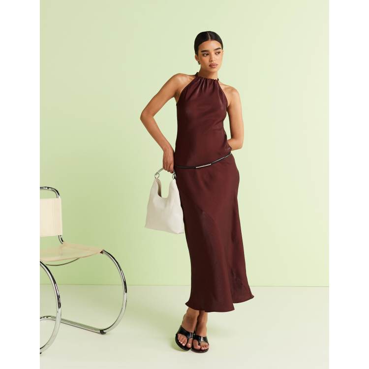River Island halterneck maxi dress in bronze | ASOS