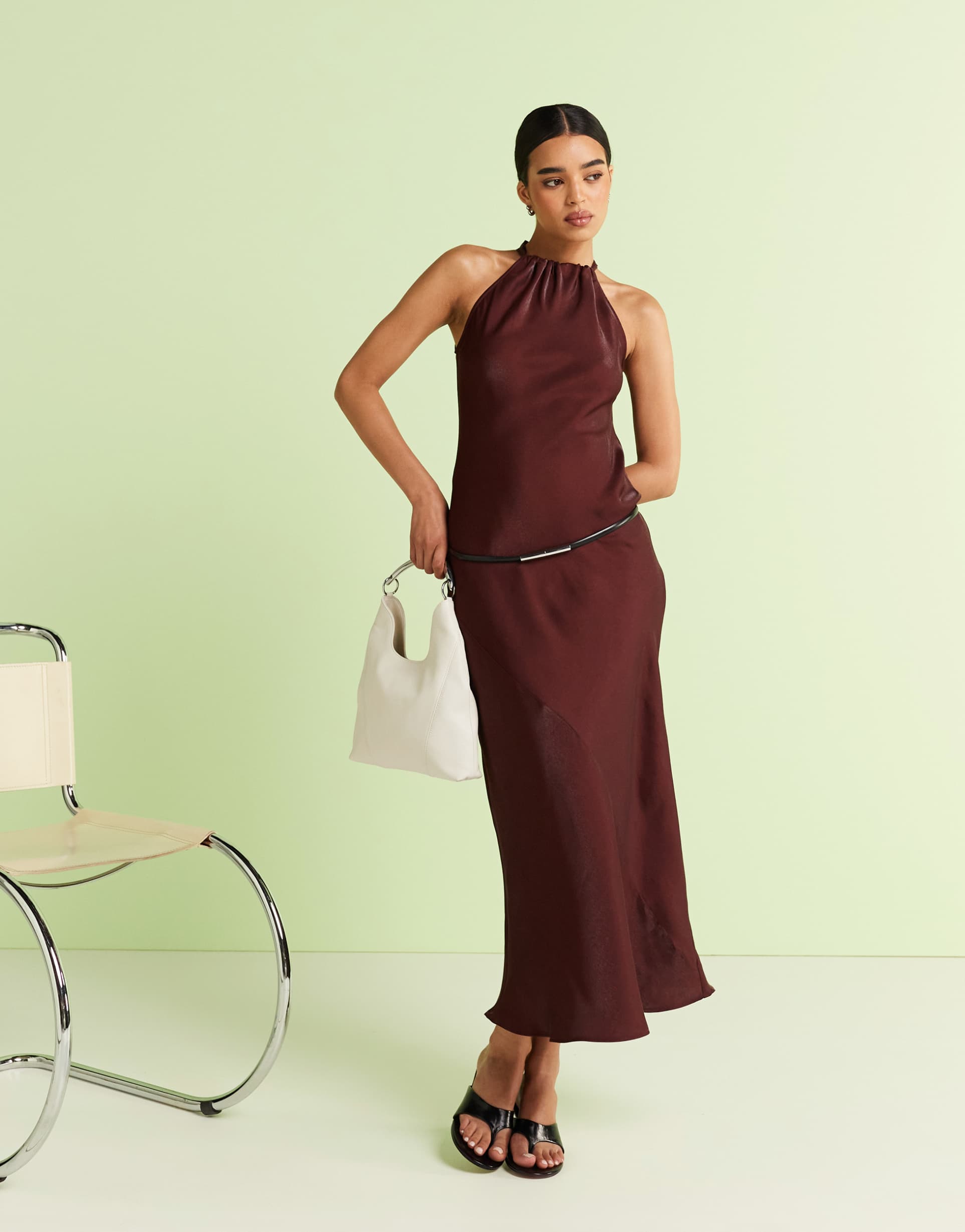 river island halterneck maxi dress in bronze